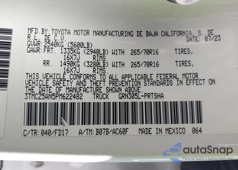 2023 Toyota Tacoma Trd Off Road z USA, uszkodzony, nr VIN 3TMCZ5AN5PM622482